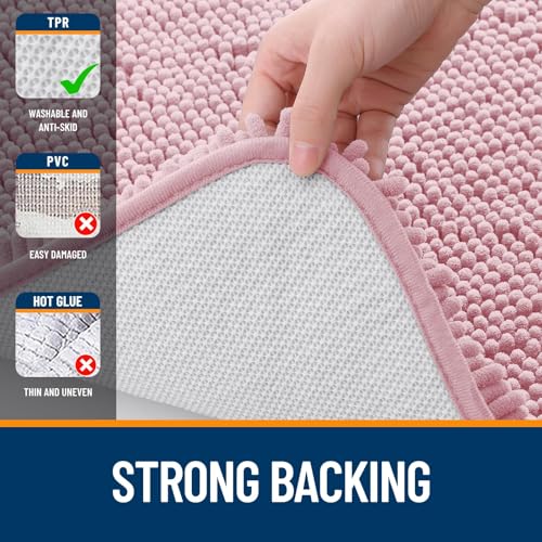 Image of OLANLY Bathroom Rugs Sets 2 Piece, Soft Absorbent Chenille Bath Mats and U-Shaped Contour Toilet Mat Area Rug Set, Machine Washable Bath Carpet, Home Decor Accessories(30 inchx20 inch+24 inchx20 inch, Dusty Rose)