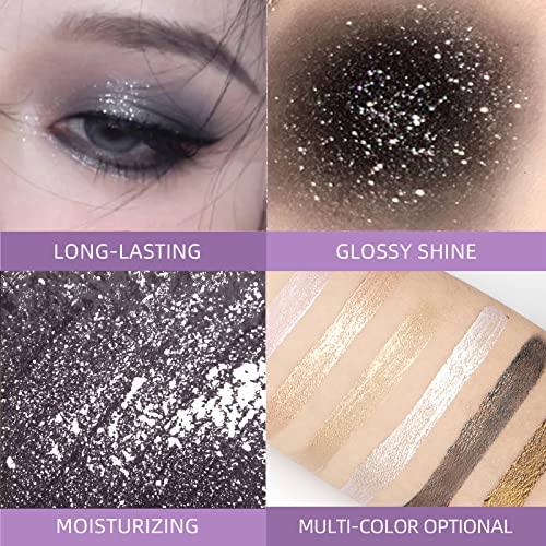 Rosarden Liquid Glitter Eyeshadow, Black Sparkling Eye Shadow, Liquid Shimmer Eyeshadow, Smooth Metallic Eyeshadow Face Glitter,-Cream Eyeshadow, Liquid Highlighter Waterproof Not Greasy, Shiny Black Silver Glow #TOP1