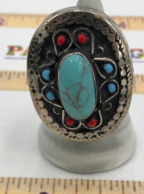Turquoise Stone Ethnic Ring, Afghan Kuchi Ring, Boho Ring, Afghan Jewelry2
