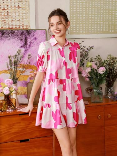 Image of Women's Fit and Flared Shirt Midi Dress with Collar Neck & Short Sleeves - Rayon Casual Dress