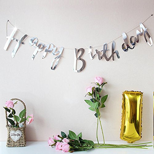 Image of Party Propz Silver Happy Birthday Banner - 1 Pc | Birthday Banner For Birthday Decoration | Birthday Decoration Items | Birthday Decoration Items For Girl, Boys | Party Decoration Items for Birthday