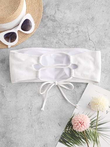 ZAFUL Women's Lace Up Strapless Bandeau Bikini Top - Solid Color Bathing Suit Swimsuit2