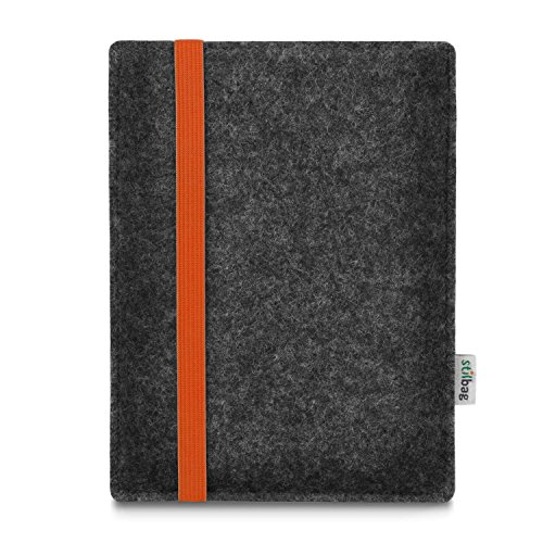 Bolsa de e-reader Stilbag LEON para Amazon Kindle Oasis (9. Generation) | Fieltro de lana antracita - goma elástica naranja | Funda protectora Made in Germany
