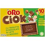 Oro Ciok, Biscotto con Tavoletta di Cioccolato alla Nocciola, Merenda Semplice e Golosa, Fonte Naturale di Fibre, Senza Coloranti e Conservanti, 250g (10 monoporzioni da 25g)