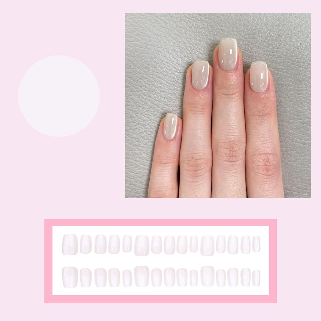 10Pcs Elegant Styles False Nails White Cats Eye Short Square with Glitters Effect for Women and