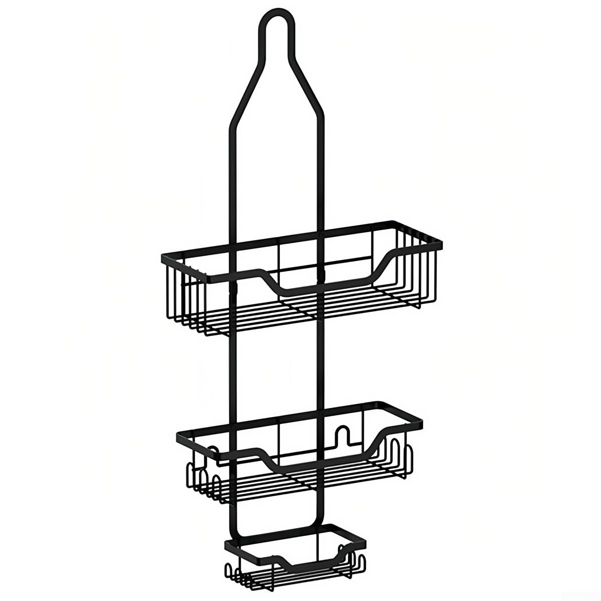 Shower Head Holder Bathroom Organizer Rack 26x11 8x5 Inch with 3 Baskets and 12 Hooks Metal Hanging Storage