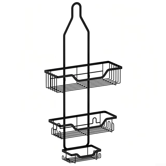 Shower Head Holder Bathroom Organizer Rack 26x11 8x5 Inch with 3 Baskets and 12 Hooks Metal Hanging Storage