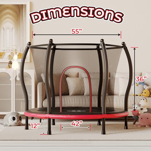 Image of Happin 55'' Trampoline for Kids with Safety Enclosure, Indoor & Outdoor Toddler Trampoline, Ultra Safe Design with Multi Activity Accessories, Perfect Toddler Gift for Boys & Girls Ages 1-8