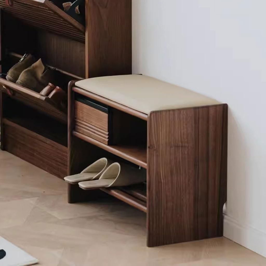 Foot Stools Ottoman Shoe Bench Shoe Changing Stool for Home Entrance Black Walnut Solid Wood Entrance Shoe Rack Can Sit and Wear Shoes Stool Shoe Changing Stool(Color:A)