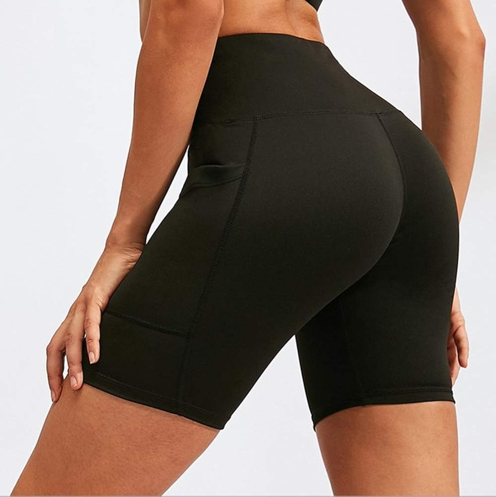 Aoliks Women's High Waist Yoga Short Side Pocket Workout Tummy Control Bike Shorts Running Exercise Spandex Leggings: Clothing