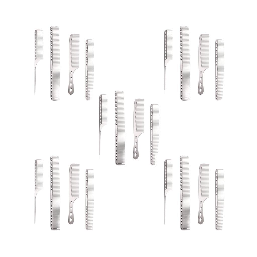 5er-Set, 4er-Pack/Los, ergonomischer Griff für bequemeres Kämmen, bequemer zu halten, Metall-Haarschneidekamm, helles Silber