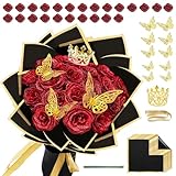 24 Stück Glitzer-Rosenstrauß, Glitzer Rosen, DIY Künstlicher Rosenblumenstrauß (mit Krone, Schmetterling), Künstliche Rosensträuße für Muttertag, Geburtstag, Hochzeit, Jahrestag, Valentinstag
