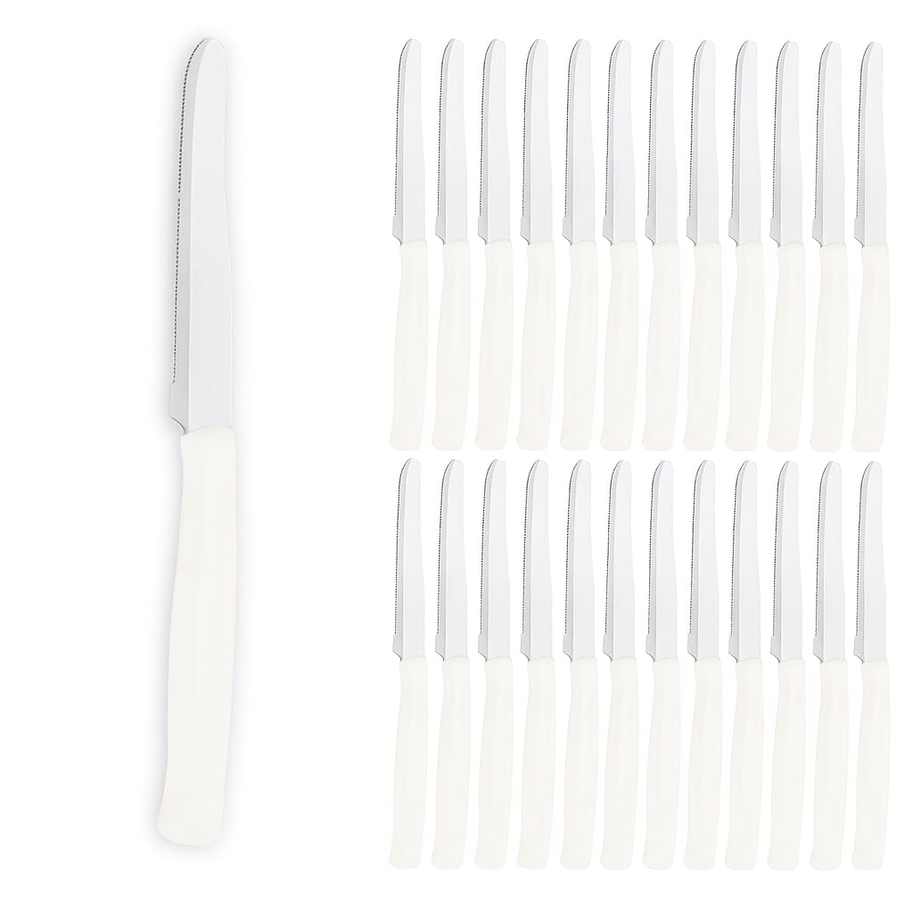 24 coltelli da cucina bianco coltello da tavola lama seghettata acciaio inox coltelli da bistecca pane sempre utili in cucina