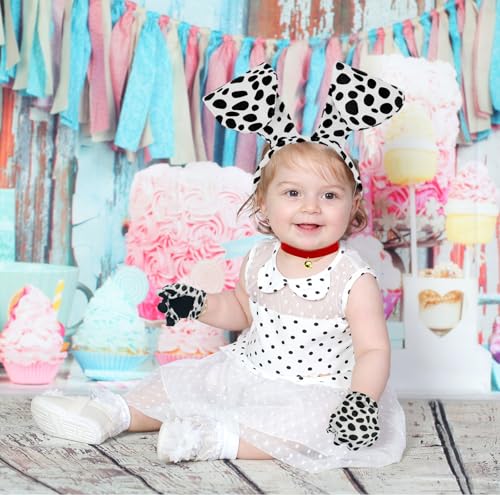 UILYNIU 4 Stück Dalmatiner Kostüm Zubehör Hundekostüm Welpe Hund Ohren Haarreif Fliege Schwanz Set für Rollenspiele Partys Halloween Cosplay (4 Stück)