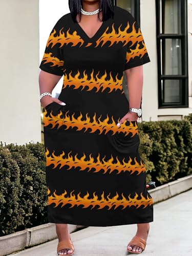 Image of PinkPatty Women's Plus Size Short Sleeve Maxi Dress Casual Loose V Neck Long Dress with Pockets