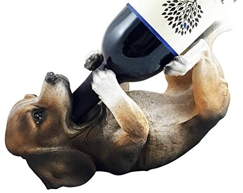 Ebros Lifelike Purebreed Pedigree Canine Adorable Tri Colored Beagle Dog Wine Bottle Holder Figurine...