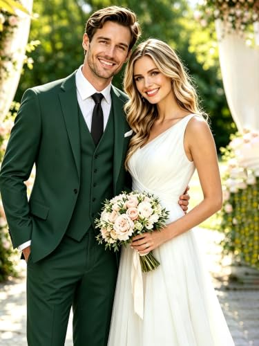 Image of Wangyue Mens Suit 3 Piece Slim Fit Suits for Men Formal Business Wedding Groom Prom Tuxedo Dinner Party