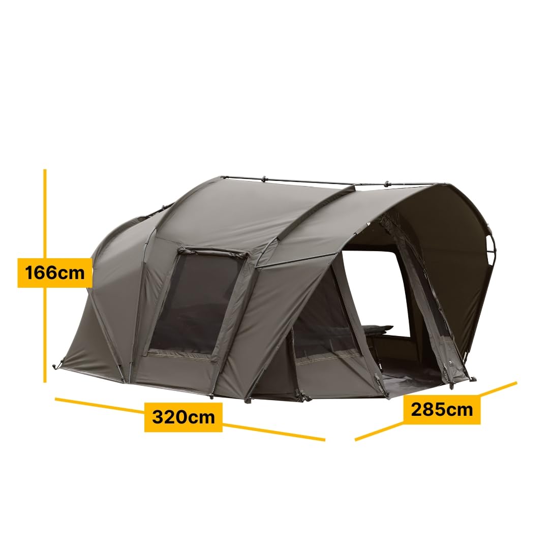 MK-Angelsport Angelzelt Fort Knox Air 2,5 Mann 2.0 Bivvy – Wasserdichtes Karpfenzelt mit 10.000 mm Wassersäule, abnehmbarem Frontpanel und extra großer Bodenplane