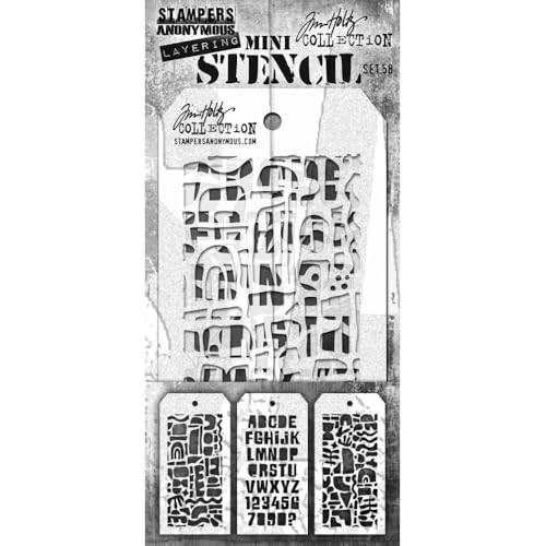 Tim Holtz #58 Lot de 3 mini pochoirs superposés