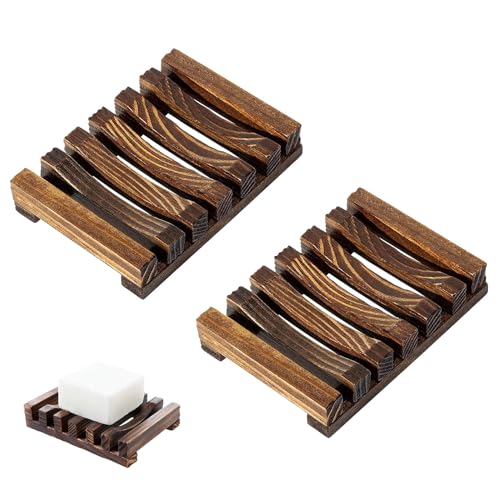 SANTUO 2Pcs Bamboo Soap Dish Hawaii Style Soap Dishes for Bathroom Handmade Wooden Soap Dish for Kitchen Shower Bathroom