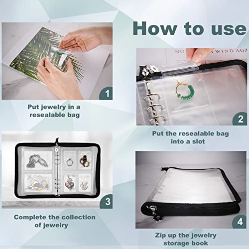 Travel Jewelry Organizer Transparent Jewelry Storage Book Set With Anti-Oxidation Pocket Traveling Necklace Earring Organizer For Ring, Bracelets, Postcard (120 Grids +75 Thicken Pvc Zipper Bags) #TOP3
