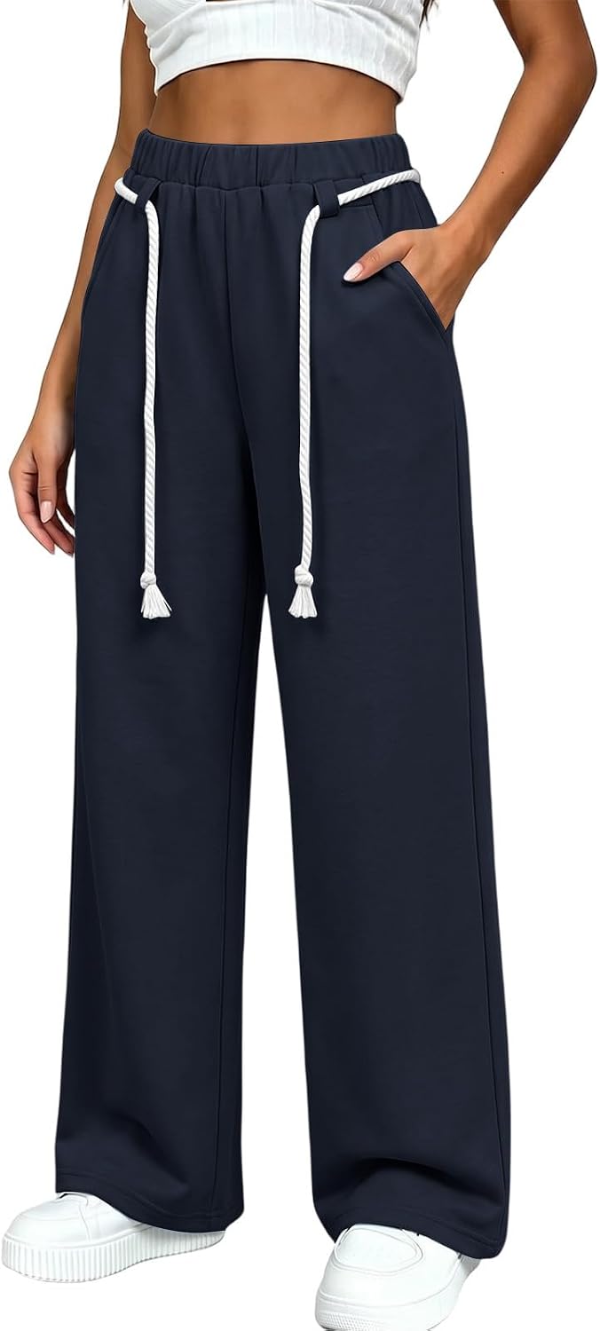 Wide Leg Baggy Sweatpants for Women Relaxed Fit Workout Trousers Elastic Waist Gym Running Hiking Summer Pants