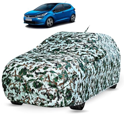 Image of Auto Hub Car Cover Compatible with Tata Altroz with Back Antenna & Mirror Pocket, Soft Cotton Lining, Waterproof Altroz Back Antenna Car Cover- Forest Look