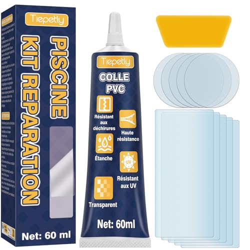 Tiepetly Kit de Reparation Piscine Imperméable et Transparent, pour Matelas Pneumatiques, Jacuzzis, Structures Gonflables, Matériaux en PVC, ABS, EVA et...