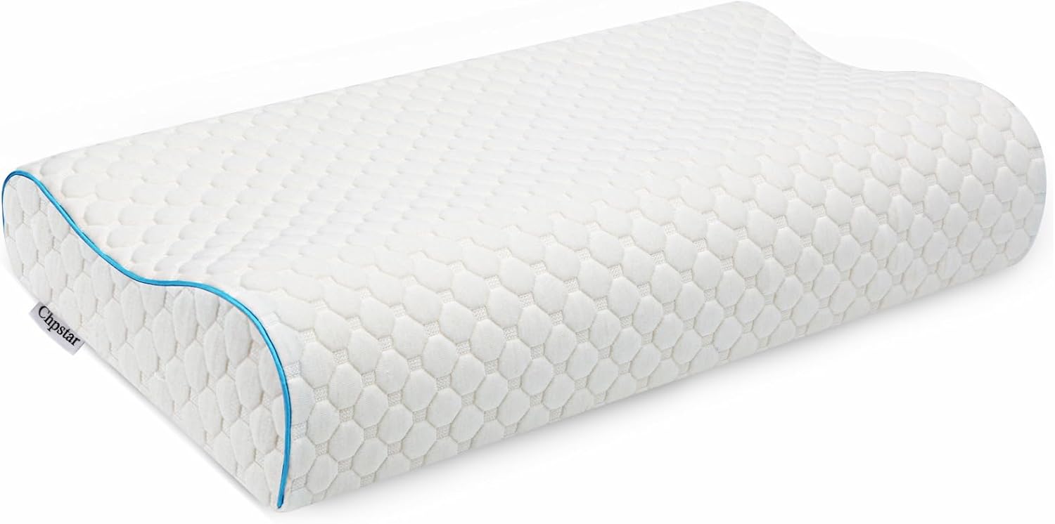 memory foam pillow, neck bed contour pillow for sleeping, ergonomic orthopedic cervical pillow for side back stomach sleeper, queen,firm,white