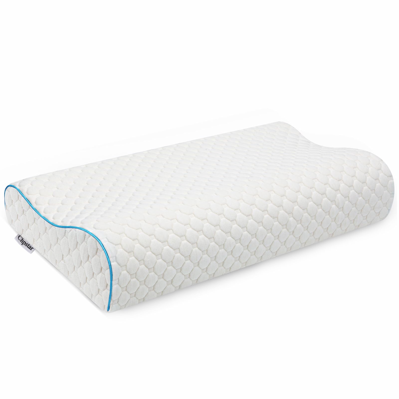 Chpstar Memory Foam Pillow, Neck Bed Contour Pillow for Sleeping, Ergonomic Orthopedic Cervical Pillow for Side Back Stomach Sleeper, White, Queen