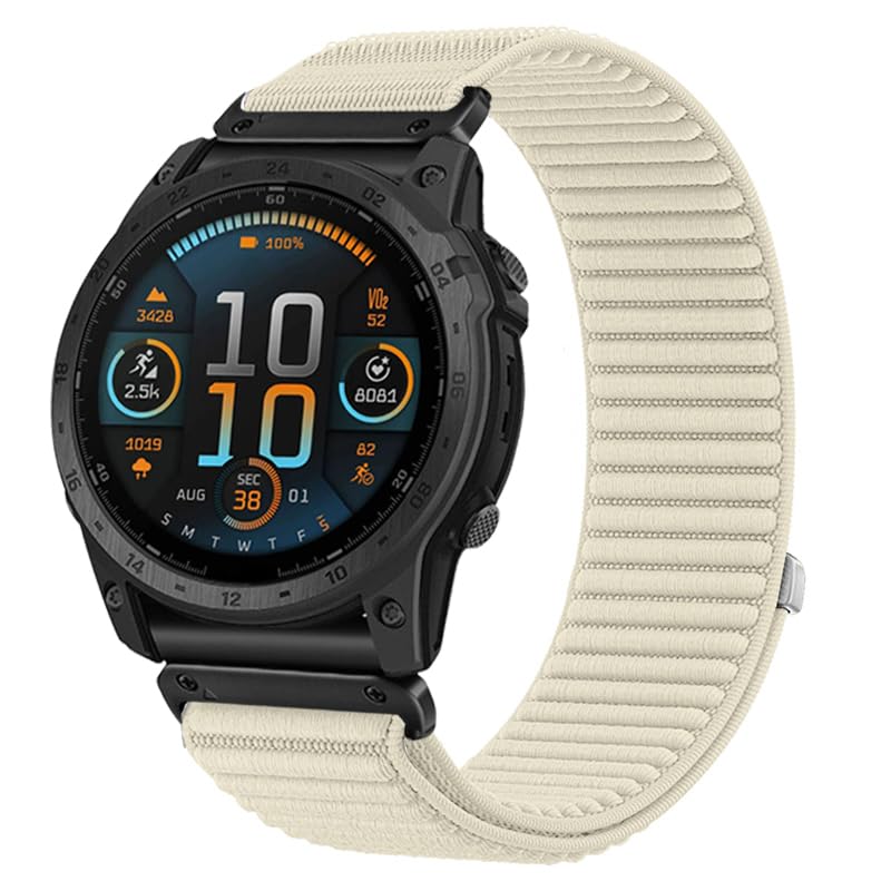 Panda Bobo Nylon Watch Strap for Garmin Fenix 8 / epix Pro/Fenix 7S / Instinct 2S, Ultralight 20mm Quick-Fit Sport Band Hook and Loop Watch Strap, Starlight