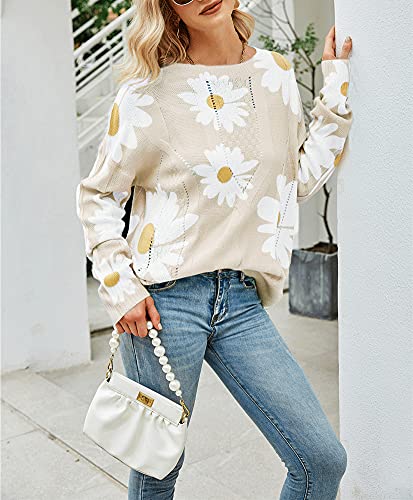 chouyatou Women's Crewneck Long Sleeve Floral Printed Knitted Sweater Pullover Tops2