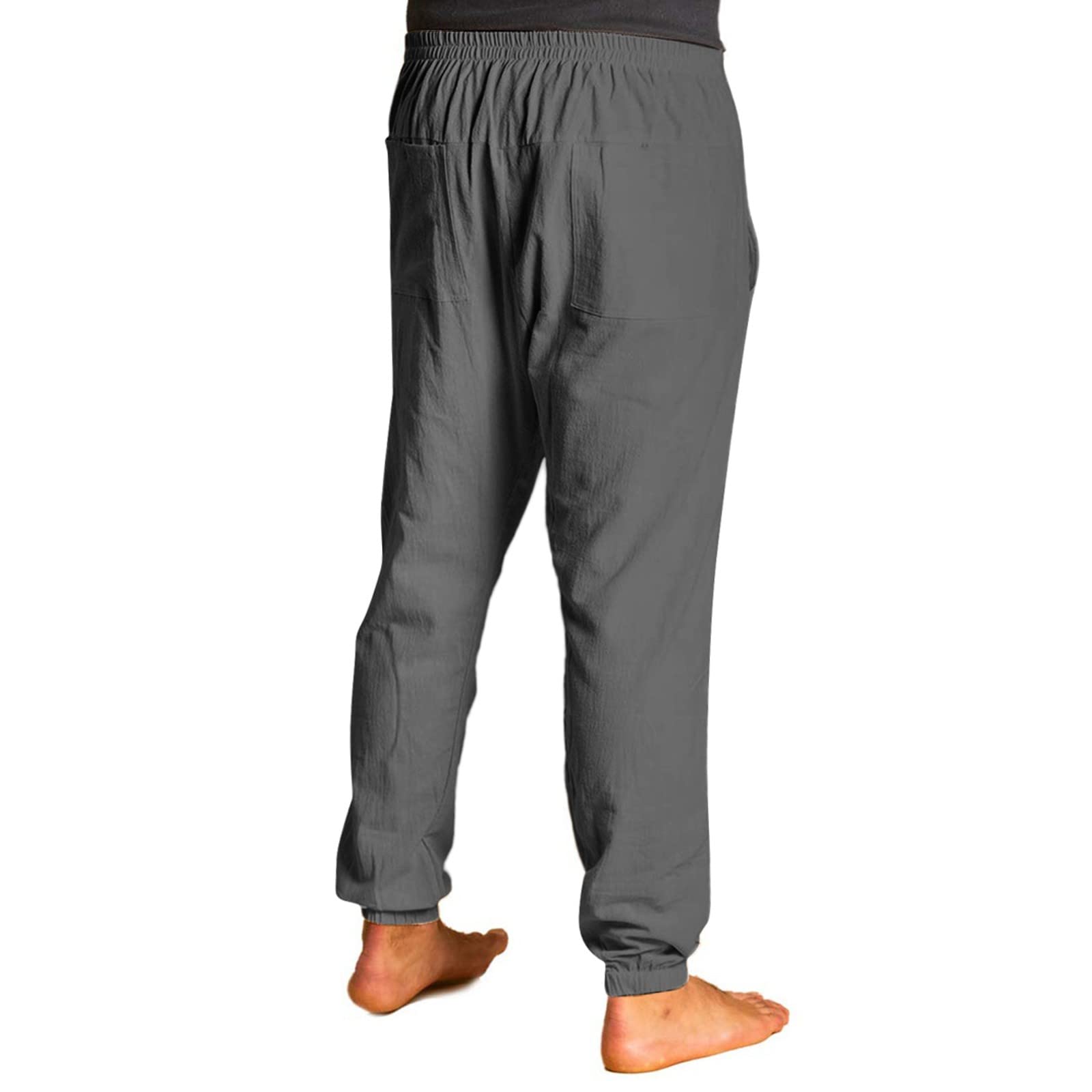 Generico Pantaloni Sportivi Cargo da Uomo Pantaloni di Lino da Uomo con Bottone a Pressione Casual Elasticizzati a Righe La vestibilità Slim con Stampa Quri Casual Spiaggia Leggeri Estivi