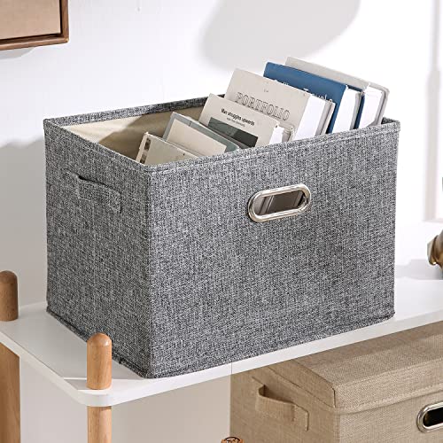Image of Hokipo Multipurpose Storage Bins With Lid For Cupboard, Home And Office, Grey, Medium, Pack Of 1 (Ar4369-M) - Polyester