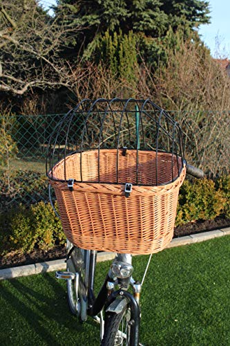Hundefahrradkorb für Fahradlenker aus Weide mit Metallgitter und Kissen XL oder XXL Lenkrad Weidenkorb Hundekorb Lenkerkorb Tierkorb Einkaufskorb Natur (ohne Kissen)