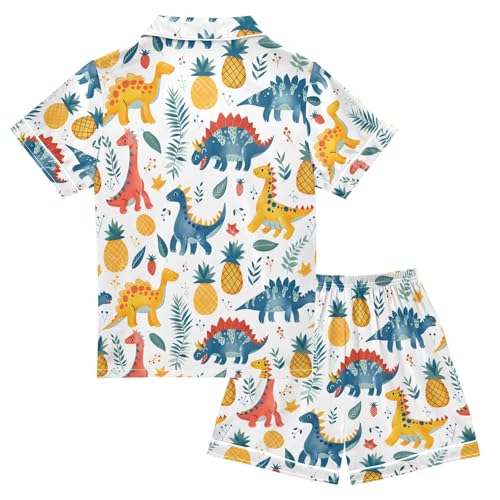 ALAZA Dinosaur Pineapple Strawberry Leaf Pajamas Satin Pajama Set Short Sleeve Button Down Sleepwear2