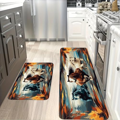 Tapetes de cocina acolchados y antideslizantes con diseño de caballos para el hogar, 2 uds 5