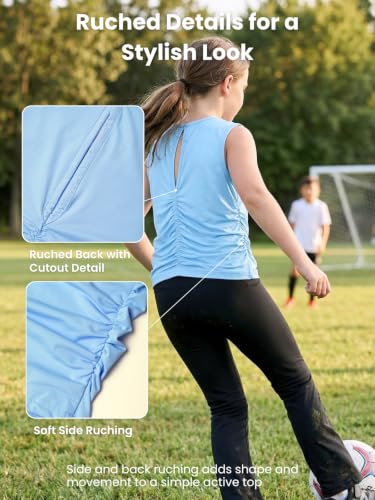 Image of WELAKEN Girls' Athletic Tank Top - Mesh Open Back Sleeveless Sports Shirt for Active Kids