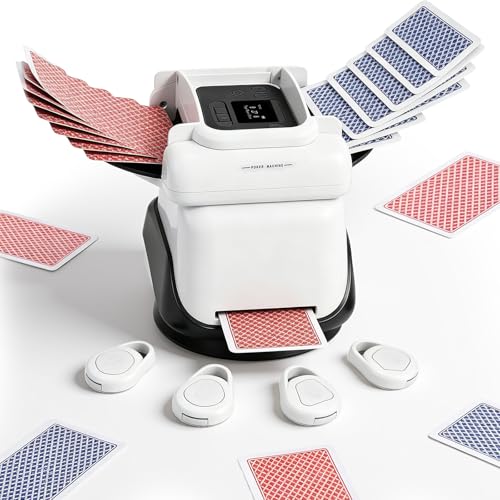Trsaow 2-in-1 Automatic Card Shuffler and Dealer Machine for 2-8 Players 360-Degree Rotating Built-in Dice Roller 5000mAh Battery 5 Game Modes for Texas Holdem Blackjack (2-IN-1 With 4 Remotes)