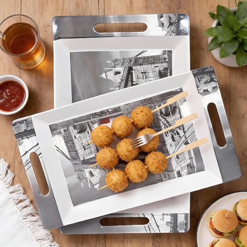 Image of U.P.C Tray Set for Serving Snacks, Multi-Use Nashta Plate & Kitchen's Tea Tray, Perfect Tray Sets for Hosting Guests at Home, Serving Tray Set of 2, Trays for Kitchen. (VIL83)