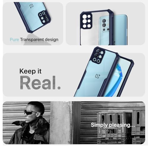 Image of Outlouders Back Cover for OnePlus 9R 5G | Ultra Hybrid Transparent | Full Camera Protection | Raised Edge | Crystal Clear Bumper Case (Blue)