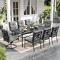 Sophia & William 9 Piece Outdoor Patio Dining Set, Patio Table and Chairs Set for 8, 6 Fixed and 2 Swivel Patio Chairs with Cushions and Rectangular Table, Outdoor Dining Set for Backyard, Poolside