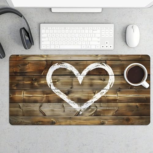 Image of Wood Grain Valentine's Day Extended Gaming Mouse Pad, with Stitched Edges Large Mouse Pad Desk Protector, Rubber Base Mousepad Keyboard Mouses Mat for Work Game Office Home 32 inchX16 inch,E501
