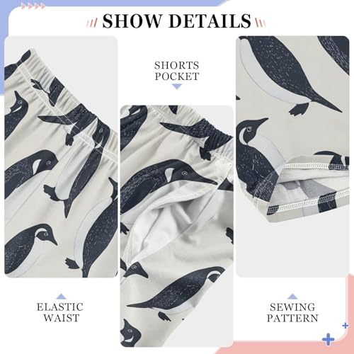 Boys' Pants Doodle Penguins White Long Bottoms Jogger Pants Elastic Waist Trousers with Pockets S-XL4