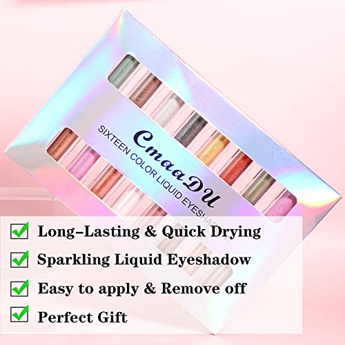 16 Colors Liquid Glitter Eyeshadow Set, Shimmer Metallic Jelly Eyeliner Glitter Eyeshadow, Easy To Apply, Waterproof, Long Lasting, Quick-Drying, Sparkling Liquid Eye Shadow Makeup Kits #TOP2