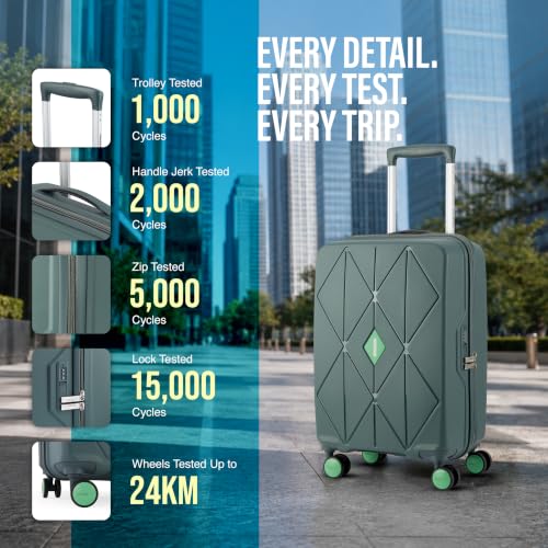 Image of American Tourister Qubiz | Cabin Trolley Bag (55 cm) | 360 8 Wheel Travel Luggage | Hard Case Polypropylene Suitcase | Recessed Combination Lock | Green