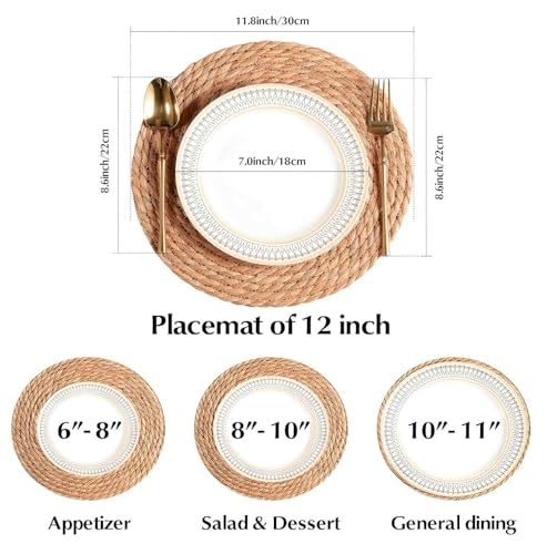 Image of FoldTier 20 Pcs Round Placemats Bulk Plate Chargers Set 11.8 Inch Woven Placemat Rustic Braided Straw Rattan Charger Natural Water Hyacinth Place Mat for Wedding Party Table Single Tableware Use