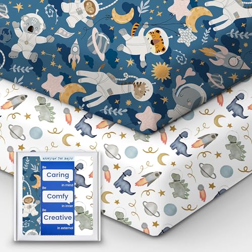 Image of Premium Fitted Baby Boy Crib Sheets for Standard Crib Mattress - Ultra-Soft Jersey Knit Crib Mattress Sheet, Safe and Snug, Durable, Stylish Crib Sheet, 28''x52''x9'' Extra Deep Pocket