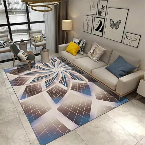 Tapis lavable en machine salon 200x200 bleu à rayures - 2