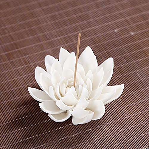 Keramik-Räucherstäbchenhalter mit weißem Lotus, Heimdekoration, Räucherstäbchenhalter, Aromatherapie-Räuchergefäß, Verwendung im Büro-Teehaus_voghion.com